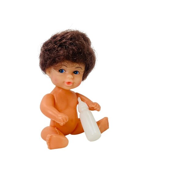 Vintage Crafts Baby Jane Doll Jointed Hard Plastic With Bottle Brunette 4 inch - Picture 2 of 7
